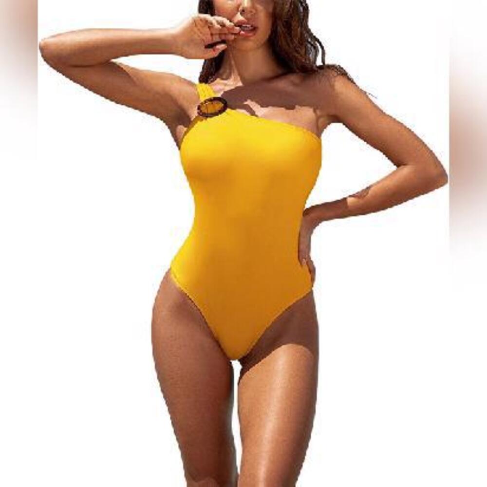 NWT KIRUNDO One Piece Swimsuit Asymmetric Neck O-Ring One Shoulder, M